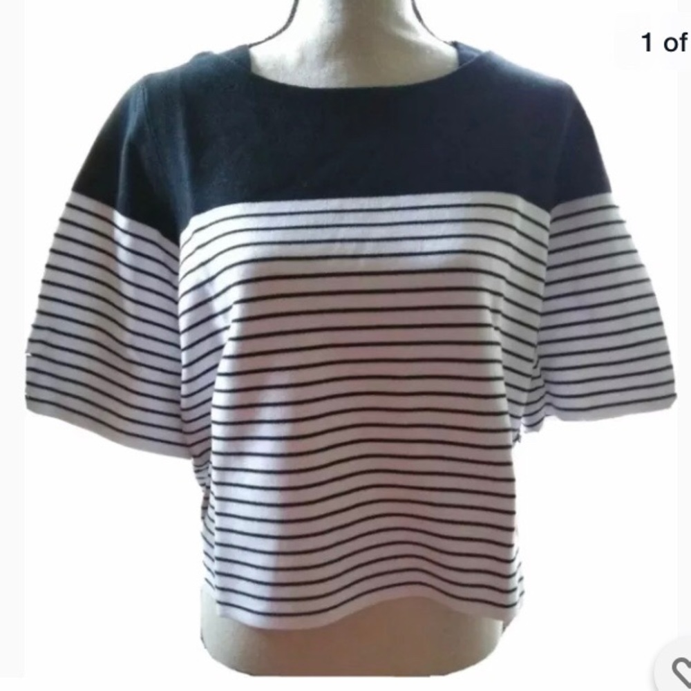 Rondina Designer Crop Top Black White Stripes Boat Neck NWT Medium